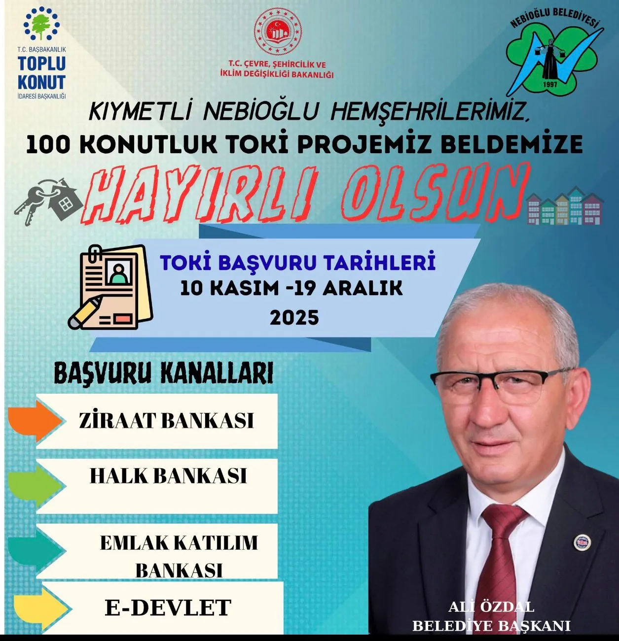 Nebioğlu 100 konutluk TOKİ projesi duyuru görseli.